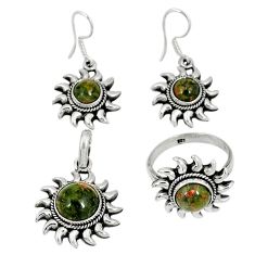 Natural green unakite 925 silver pendant ring earrings set jewelry j42753