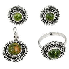 Natural green unakite 925 silver pendant ring earrings set jewelry j42759