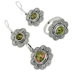 Natural green unakite 925 silver pendant ring earrings set jewelry j42767