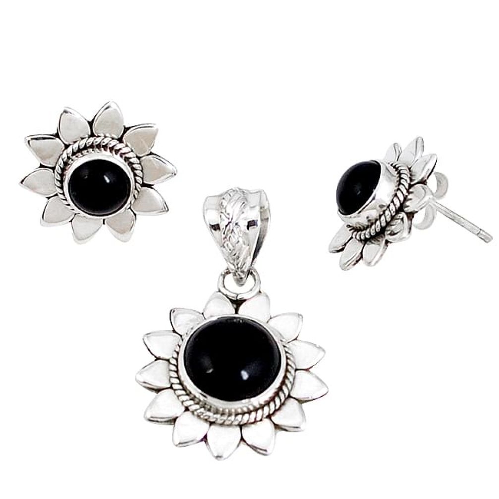 Natural black onyx 925 sterling silver pendant earrings set jewelry j50752