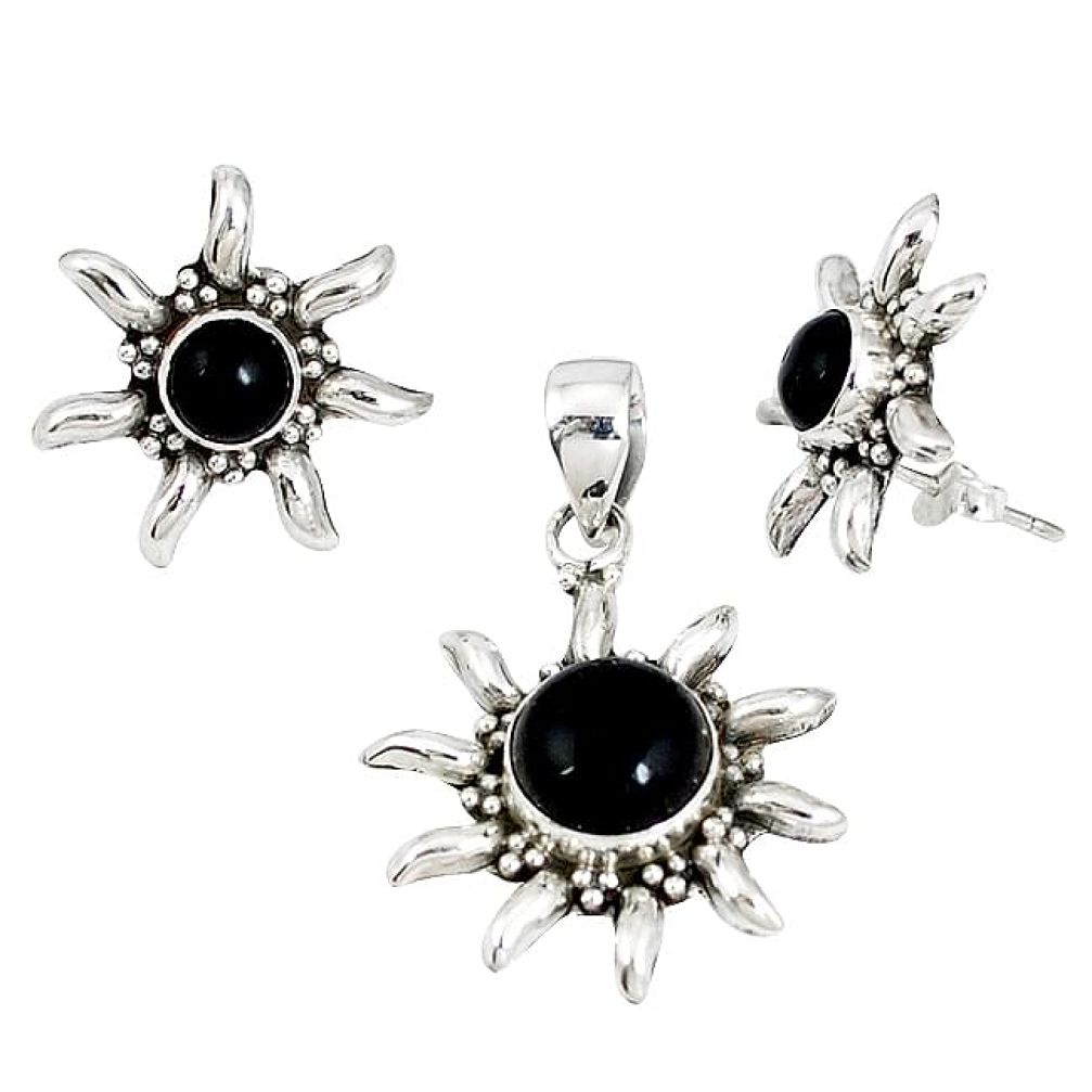 Natural black onyx 925 sterling silver pendant earrings set jewelry j51067