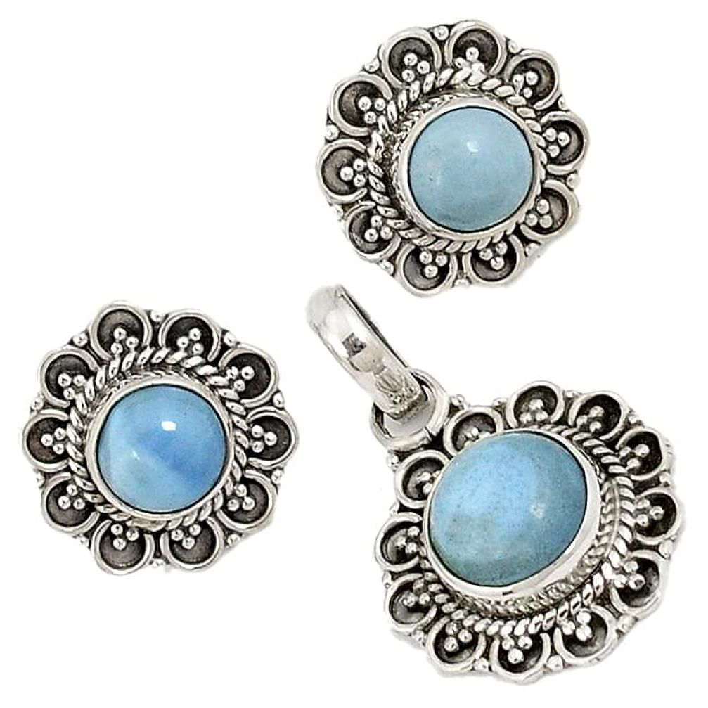 Natural blue owyhee opal 925 sterling silver pendant earrings set jewelry j6881