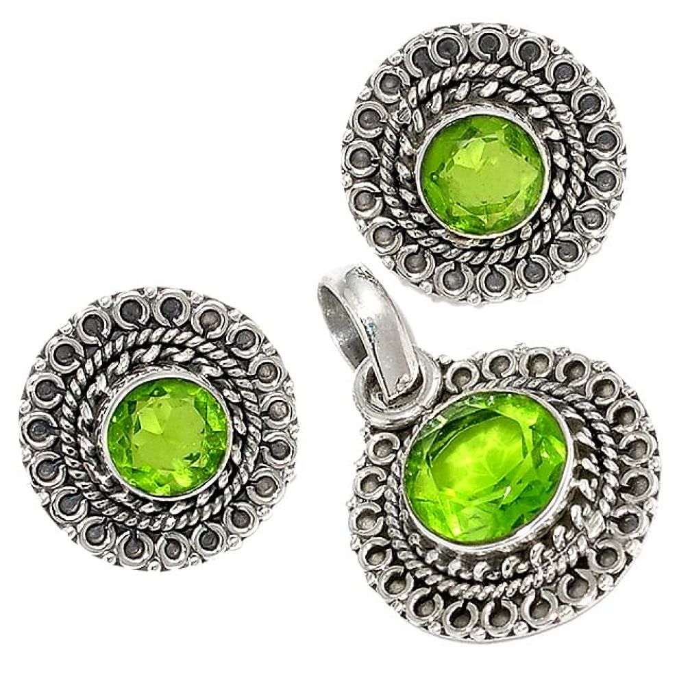 Green peridot quartz 925 sterling silver pendant earrings set jewelry j6884