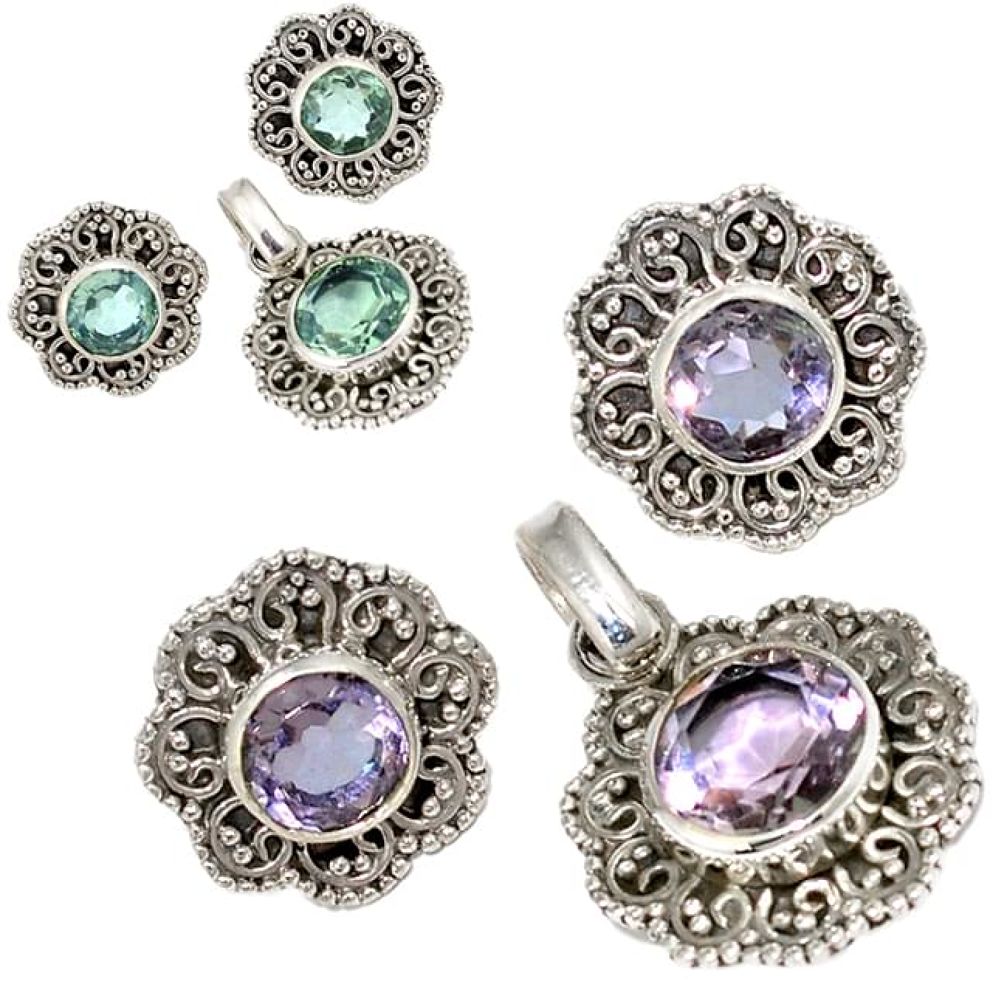 Color changeable alexandrite (lab) 925 silver pendant earrings set jewelry j6886