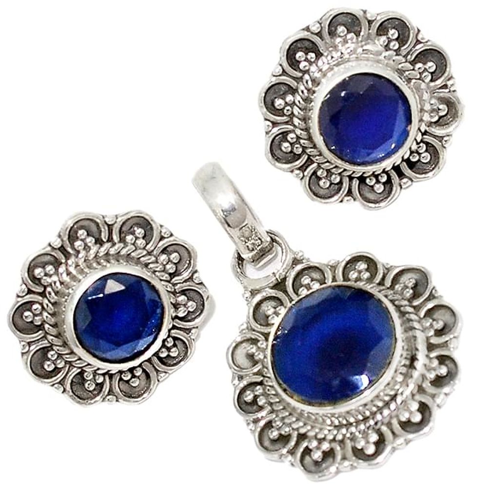 925 sterling silver blue sapphire quartz pendant earrings set jewelry j6892