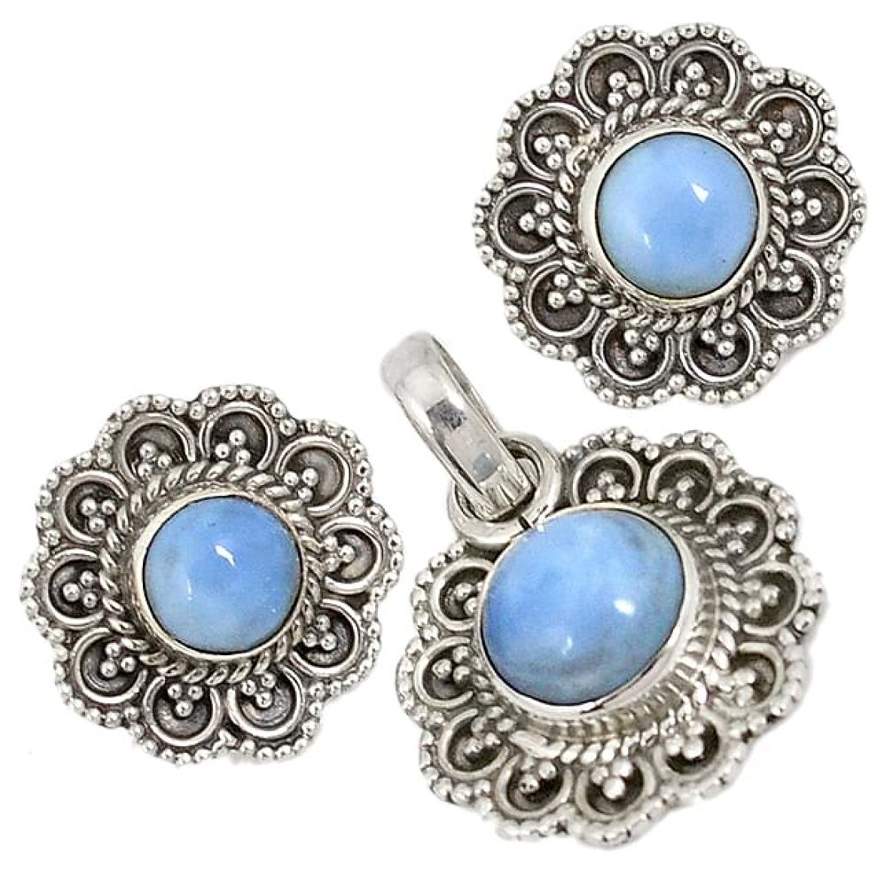 Natural blue owyhee opal 925 sterling silver pendant earrings set jewelry j6903