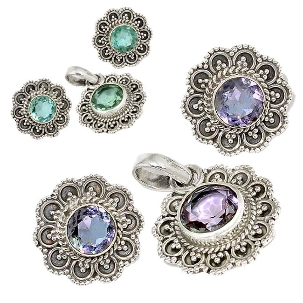 Color changeable alexandrite (lab) 925 silver pendant earrings set j6906