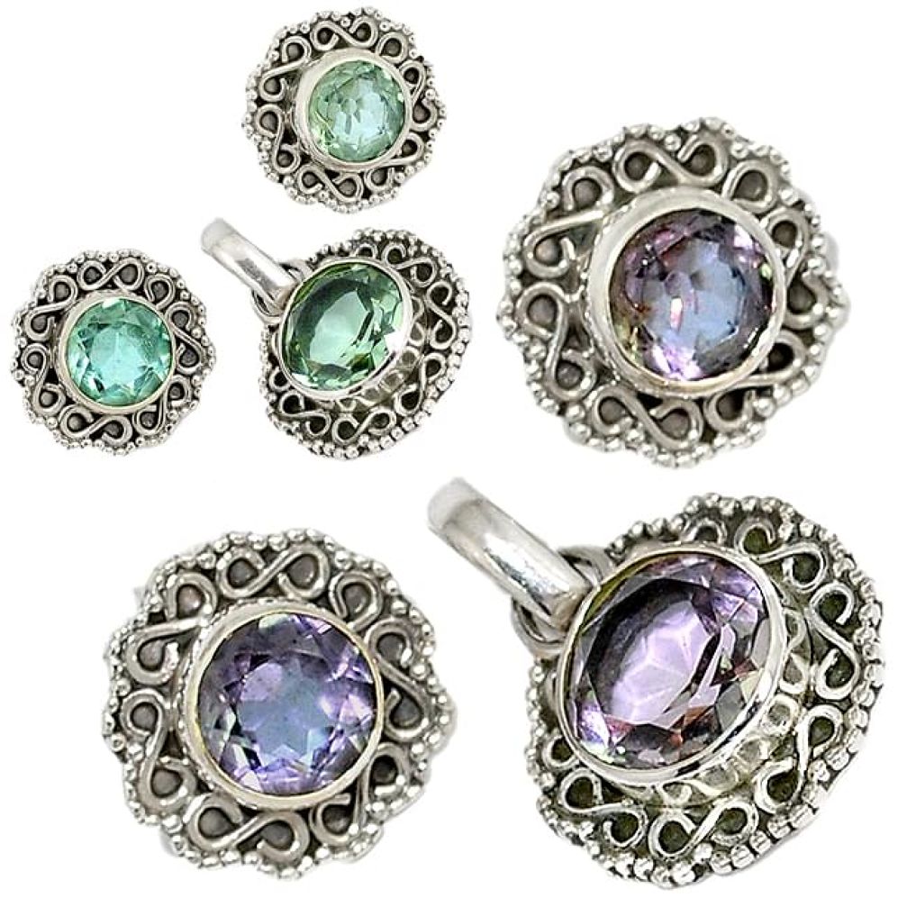 Color changeable alexandrite (lab) 925 silver pendant earrings set j6907