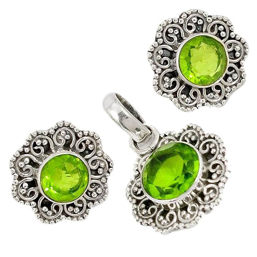 Green peridot quartz 925 sterling silver pendant earrings set jewelry j6910