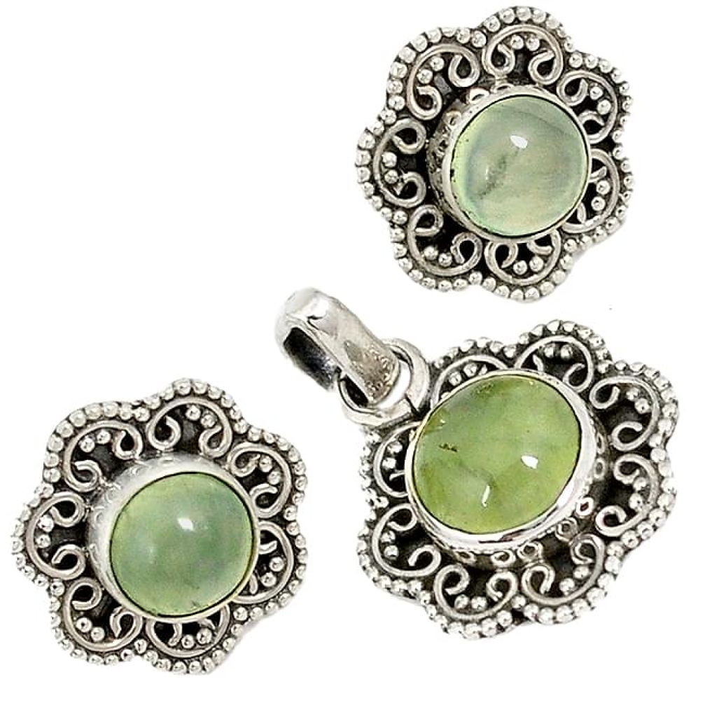 925 sterling silver natural green prehnite pendant earrings set jewelry j6922