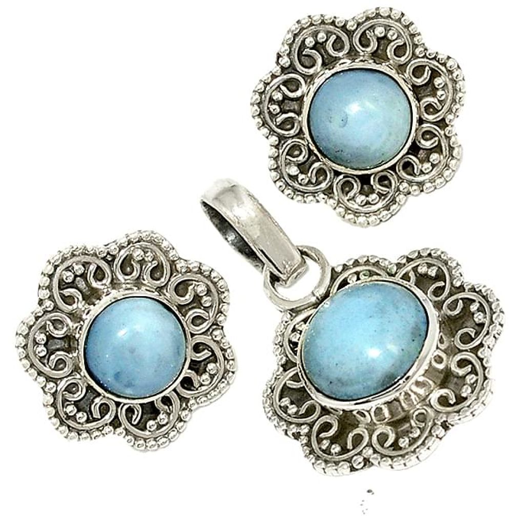 Natural blue owyhee opal 925 sterling silver pendant earrings set jewelry j6937