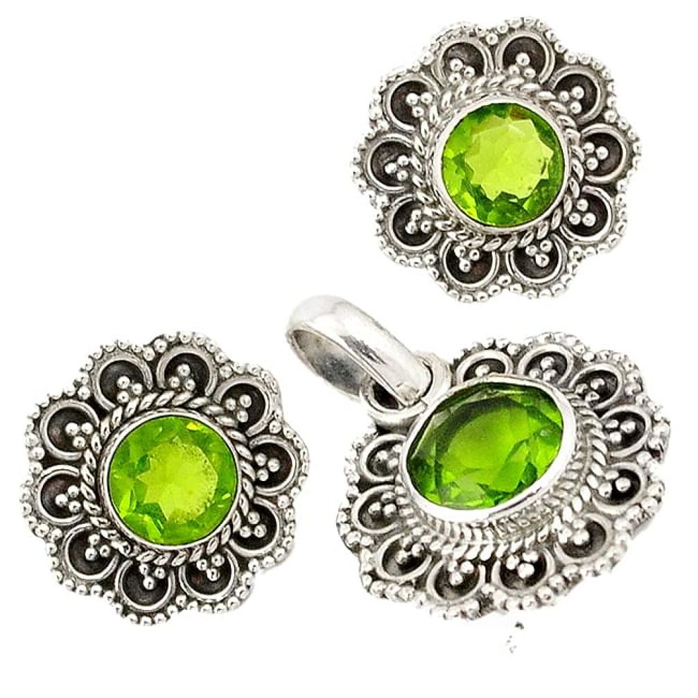 Green peridot quartz 925 sterling silver pendant earrings set jewelry j6938