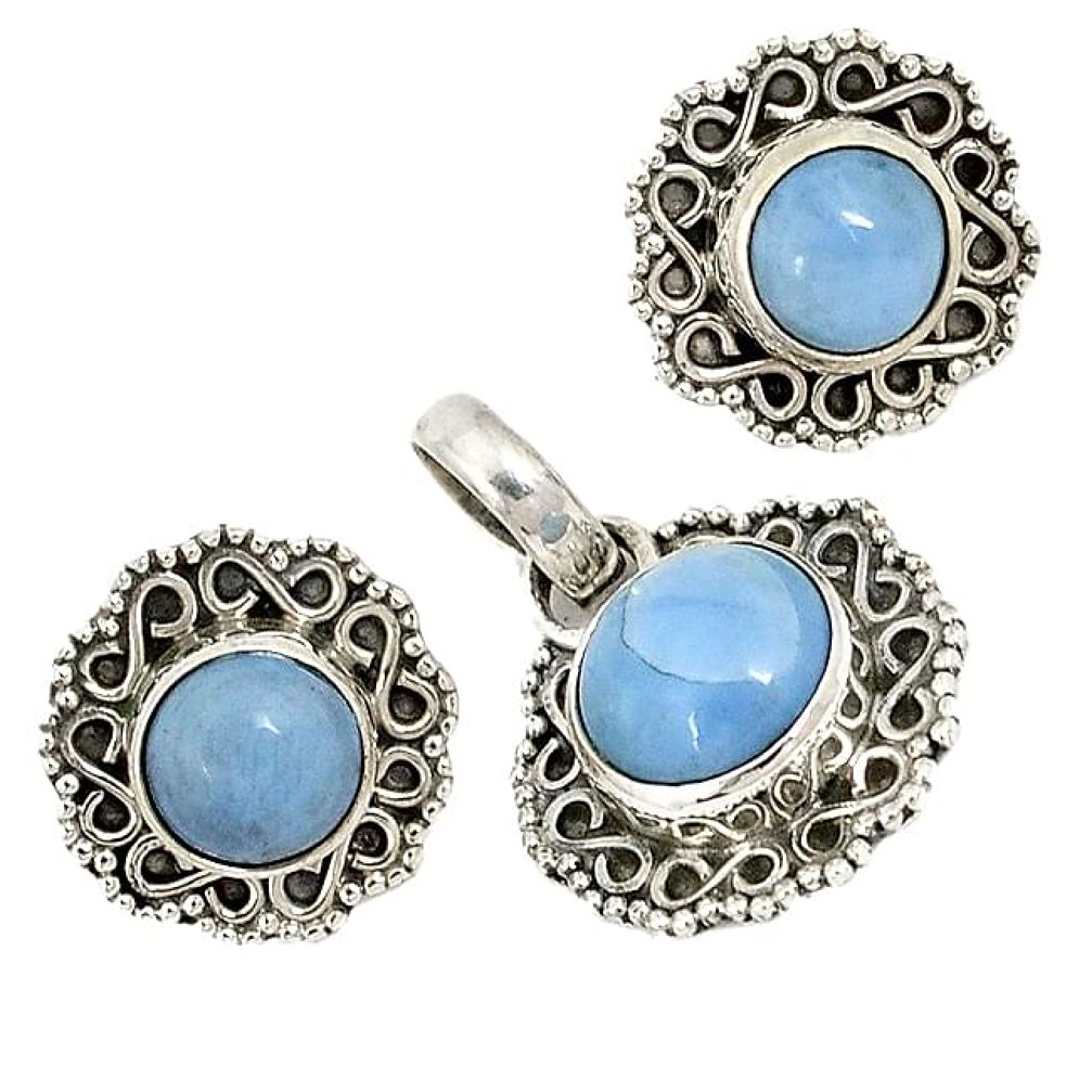 Natural blue owyhee opal 925 sterling silver pendant earrings set jewelry j6939