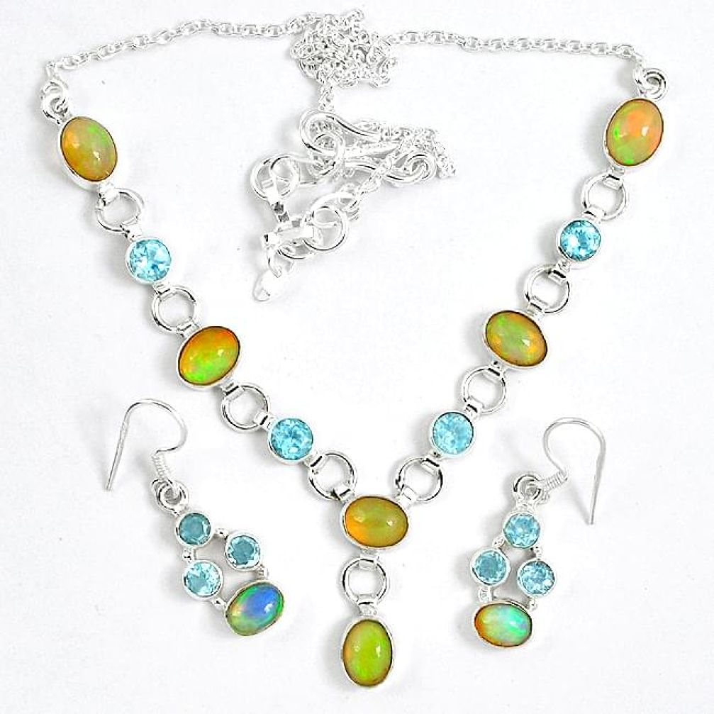 925 silver natural multi color ethiopian opal earrings necklace set k33853