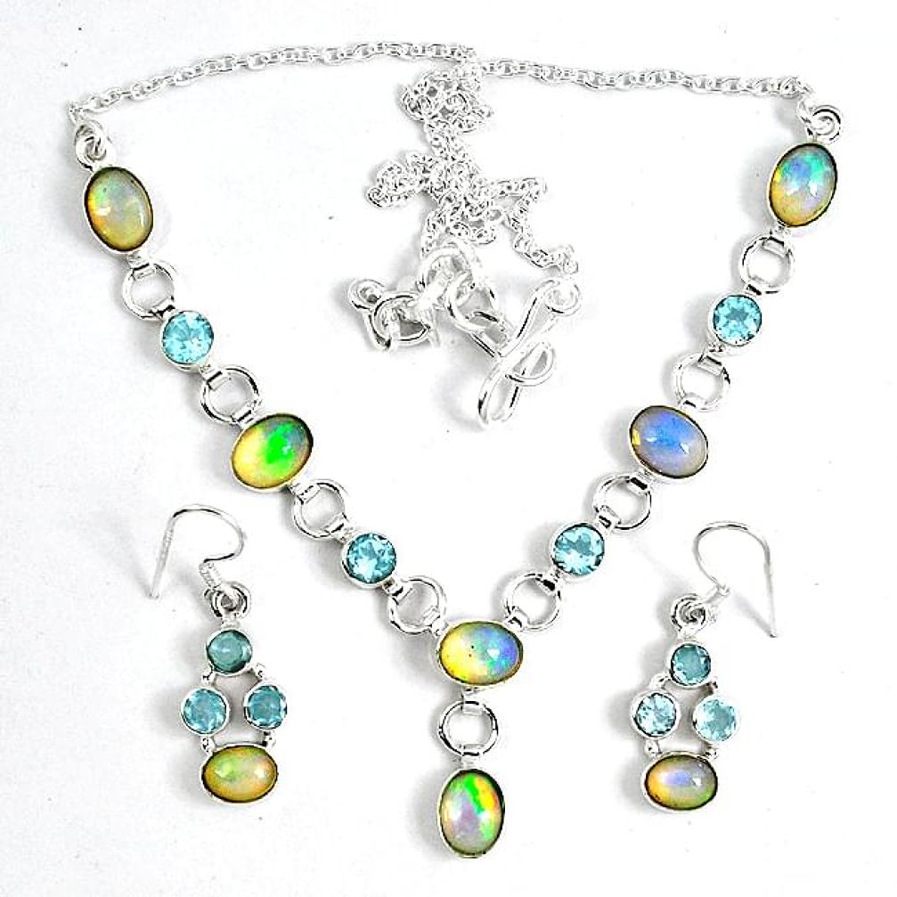 925 silver natural multi color ethiopian opal earrings necklace set k33856