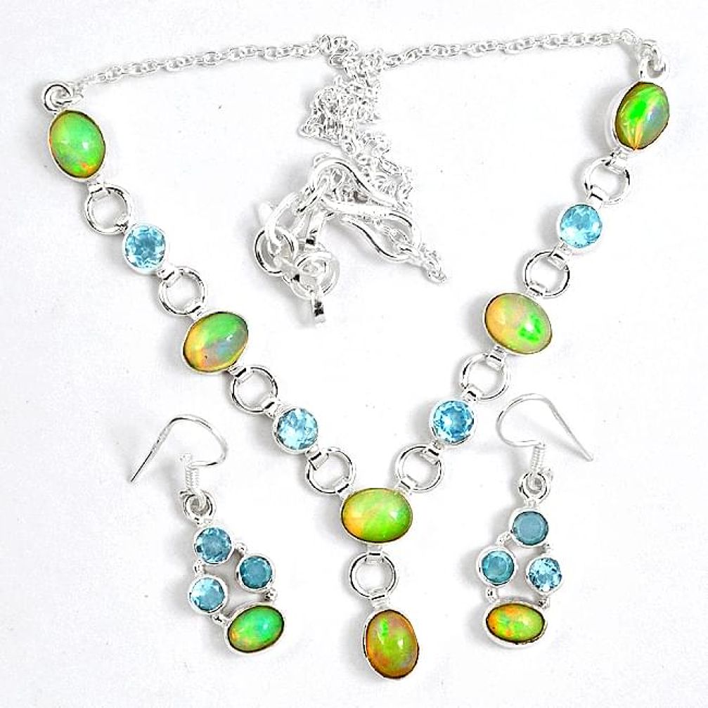 925 sterling silver natural ethiopian opal earrings necklace set jewelry k33858