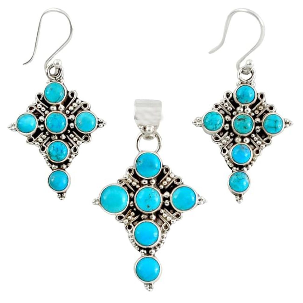 Natural blue magnesite 925 silver holy cross pendant earrings set k35572