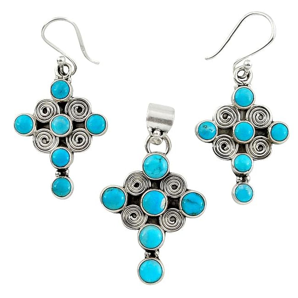 Natural blue magnesite 925 sterling silver cross pendant earrings set k35582
