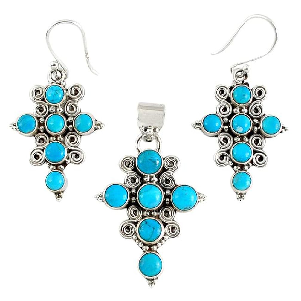 Natural blue magnesite 925 sterling silver cross pendant earrings set k35604