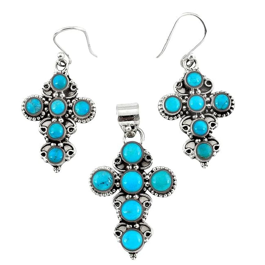 925 sterling silver natural blue magnesite cross pendant earrings set k35629