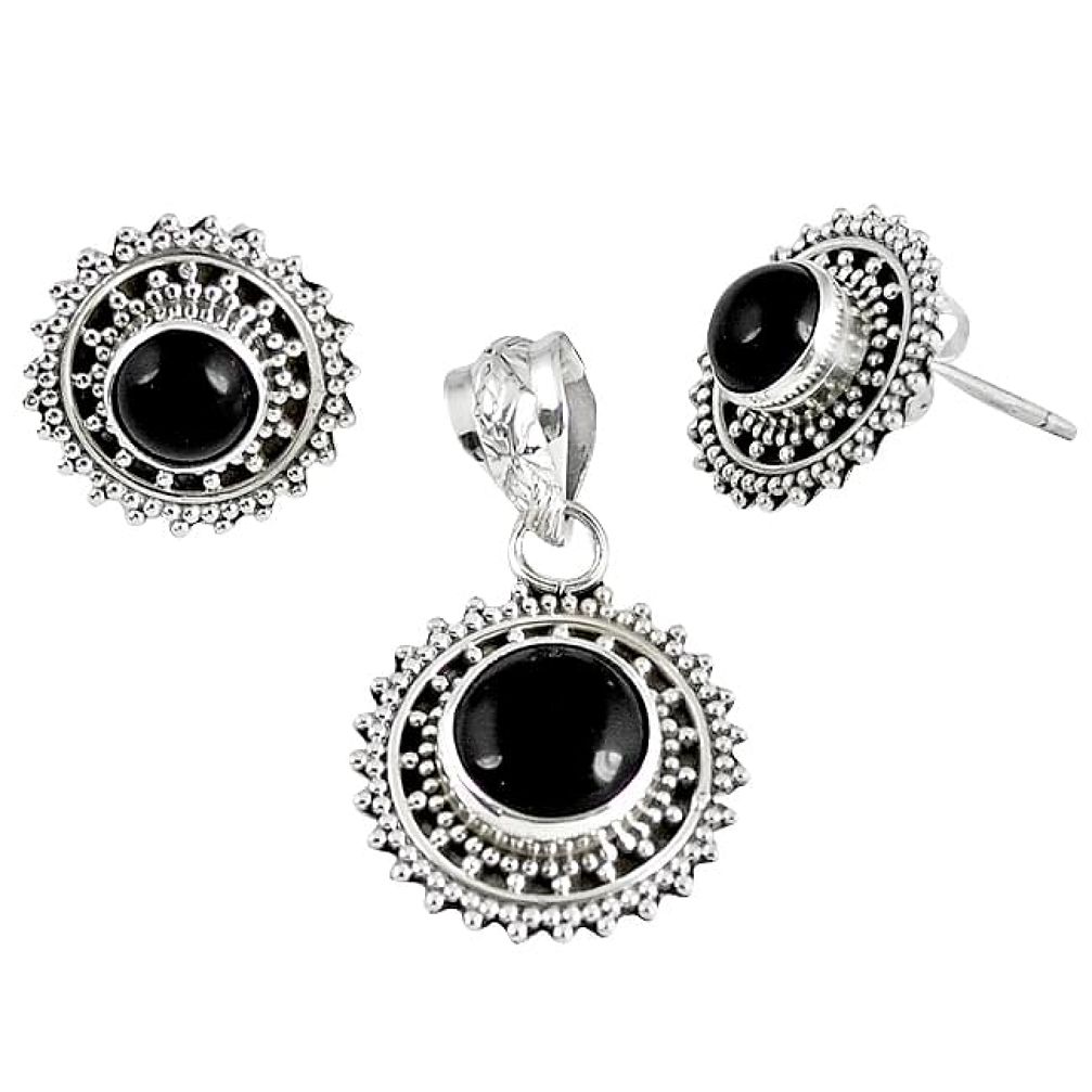 925 sterling silver natural black onyx pendant earrings set jewelry k36244
