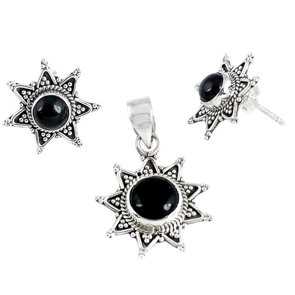 925 sterling silver natural black onyx pendant earrings set jewelry k36293