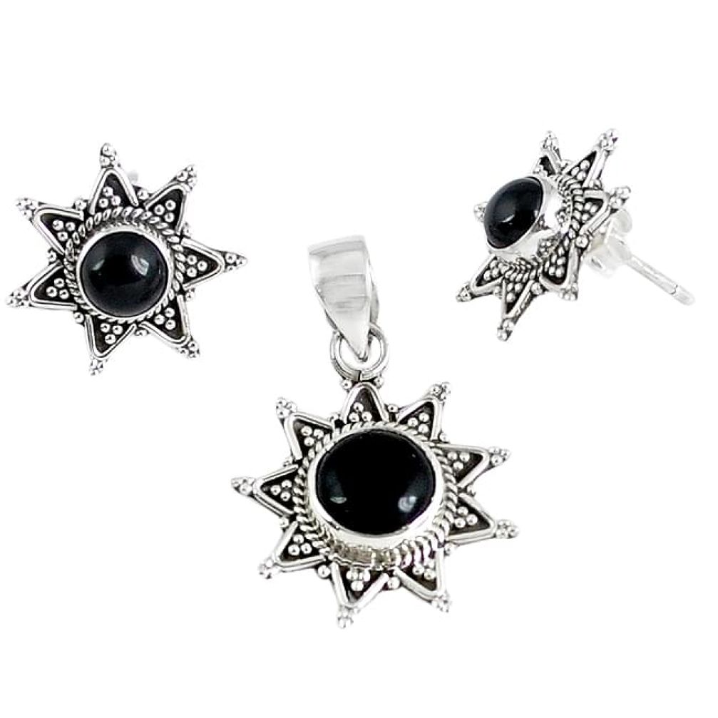 Natural black onyx 925 sterling silver pendant earrings set jewelry k36294