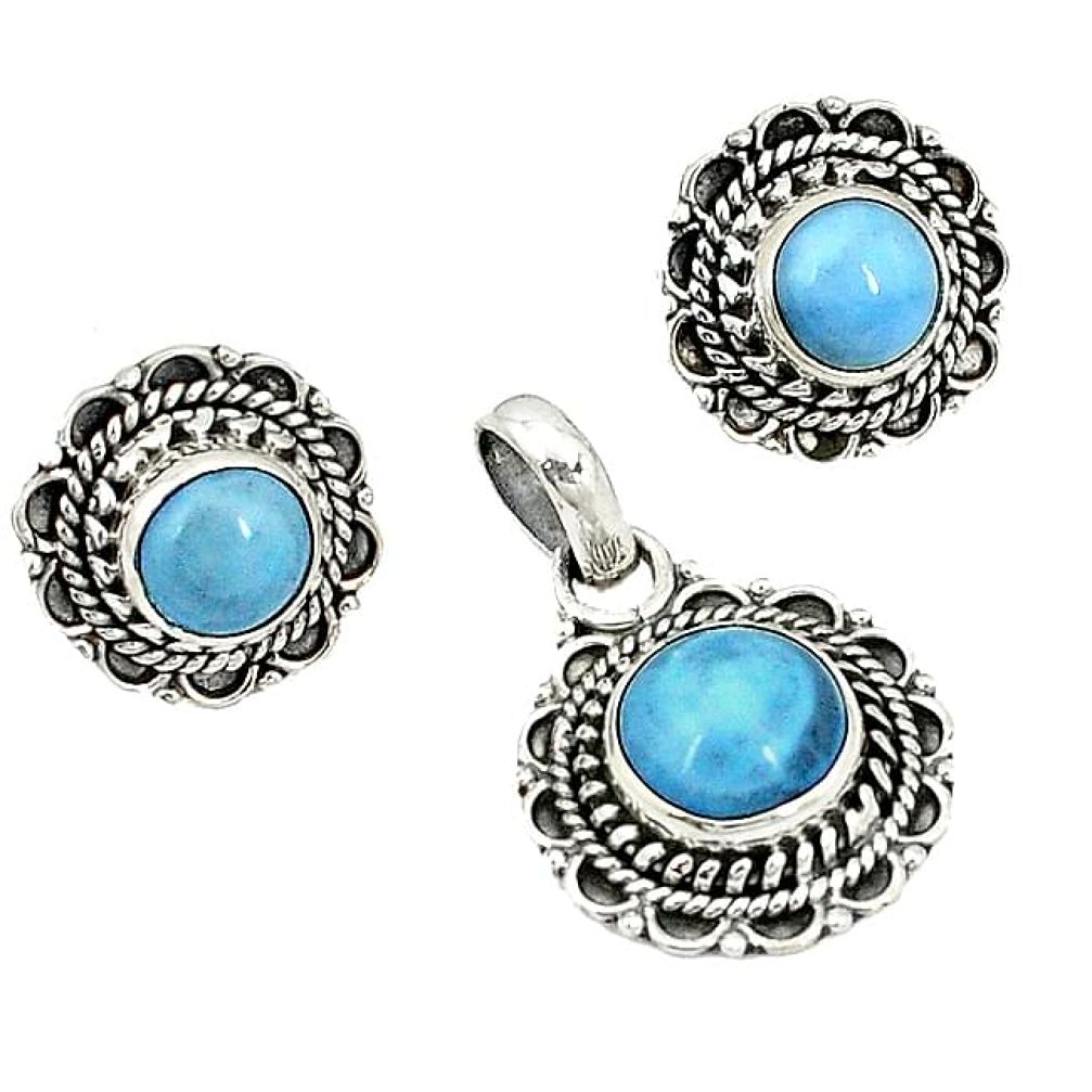 Natural blue owyhee opal 925 silver pendant earrings set k57050