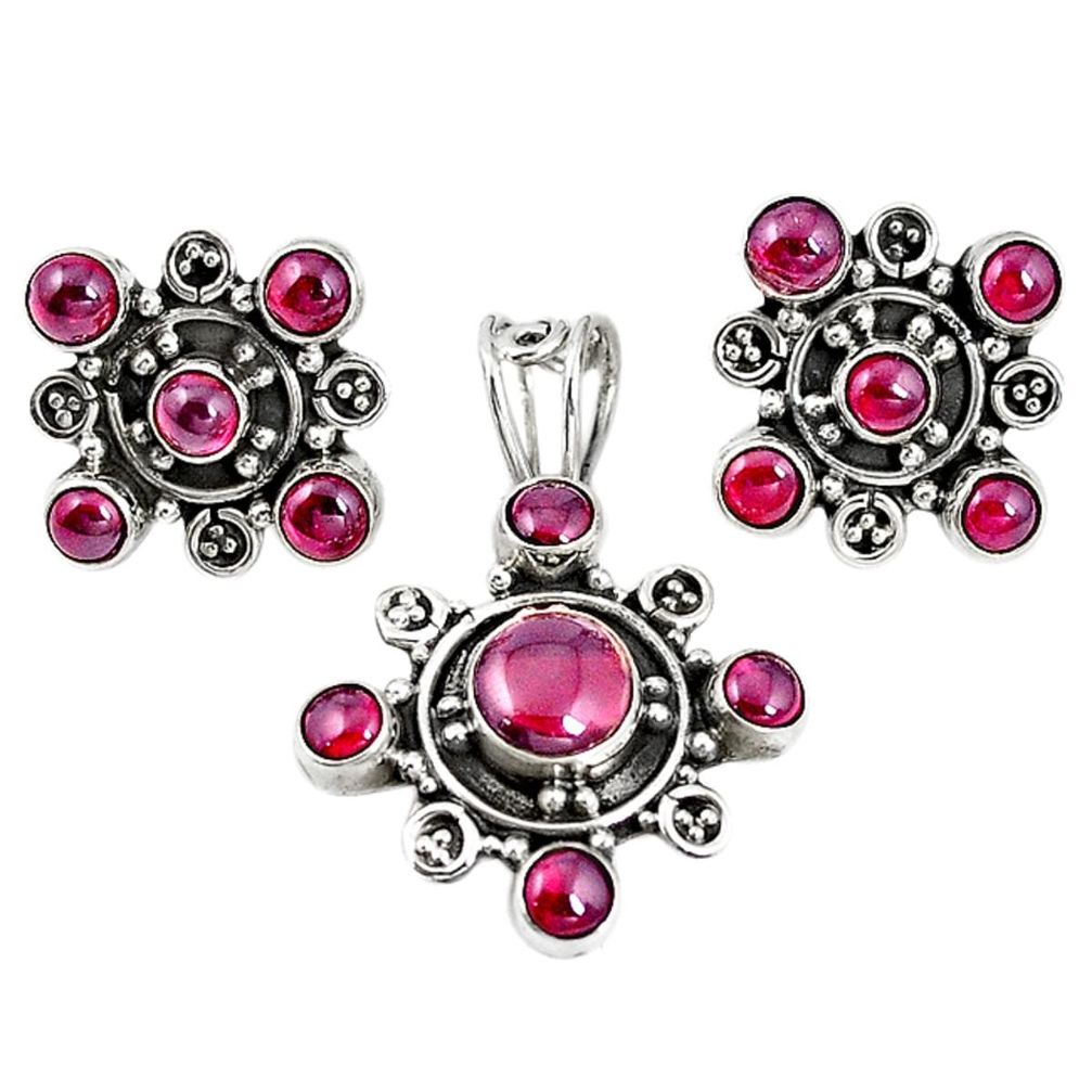 Natural red garnet 925 sterling silver pendant earrings set m17456