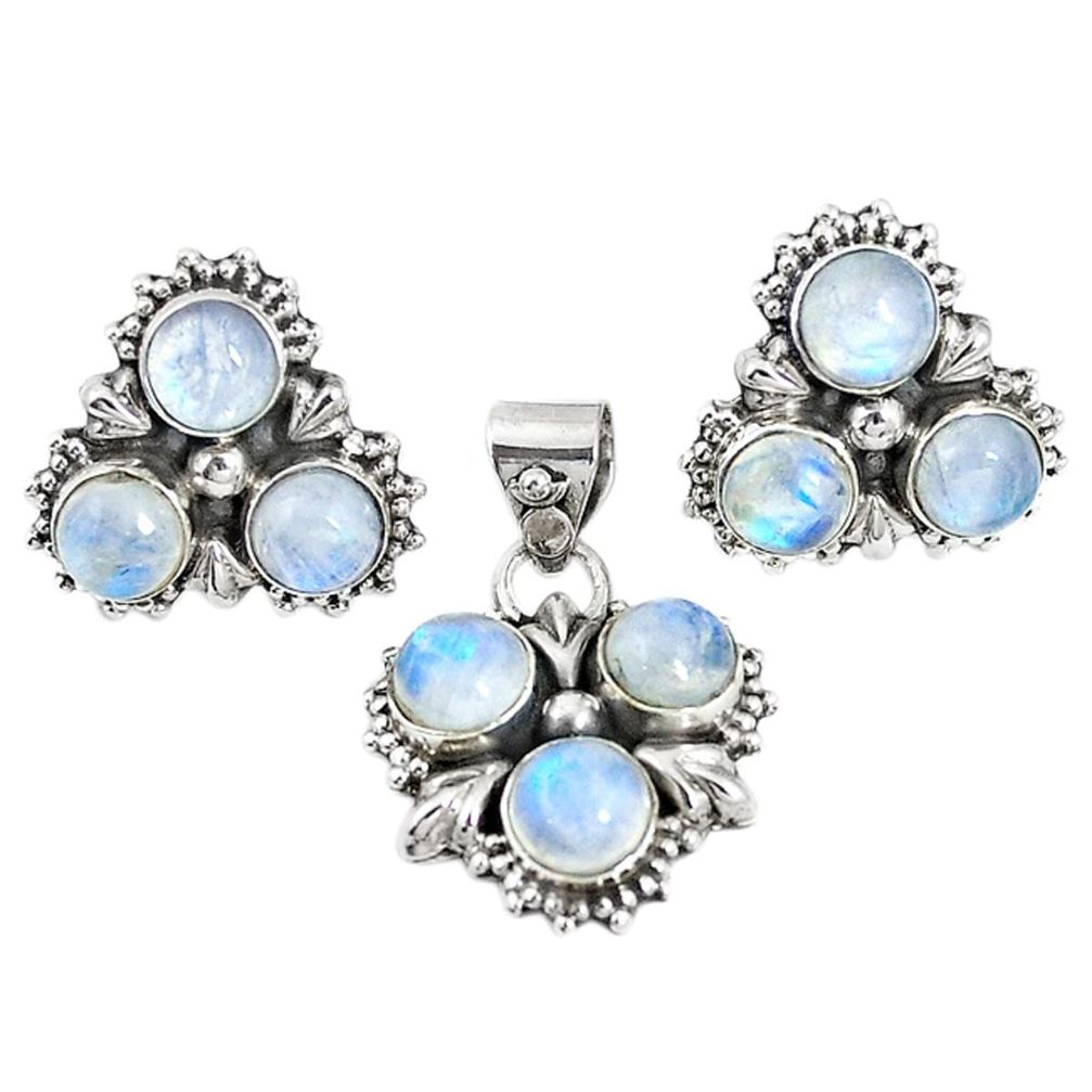 Natural rainbow moonstone 925 silver pendant earrings set jewelry m17475