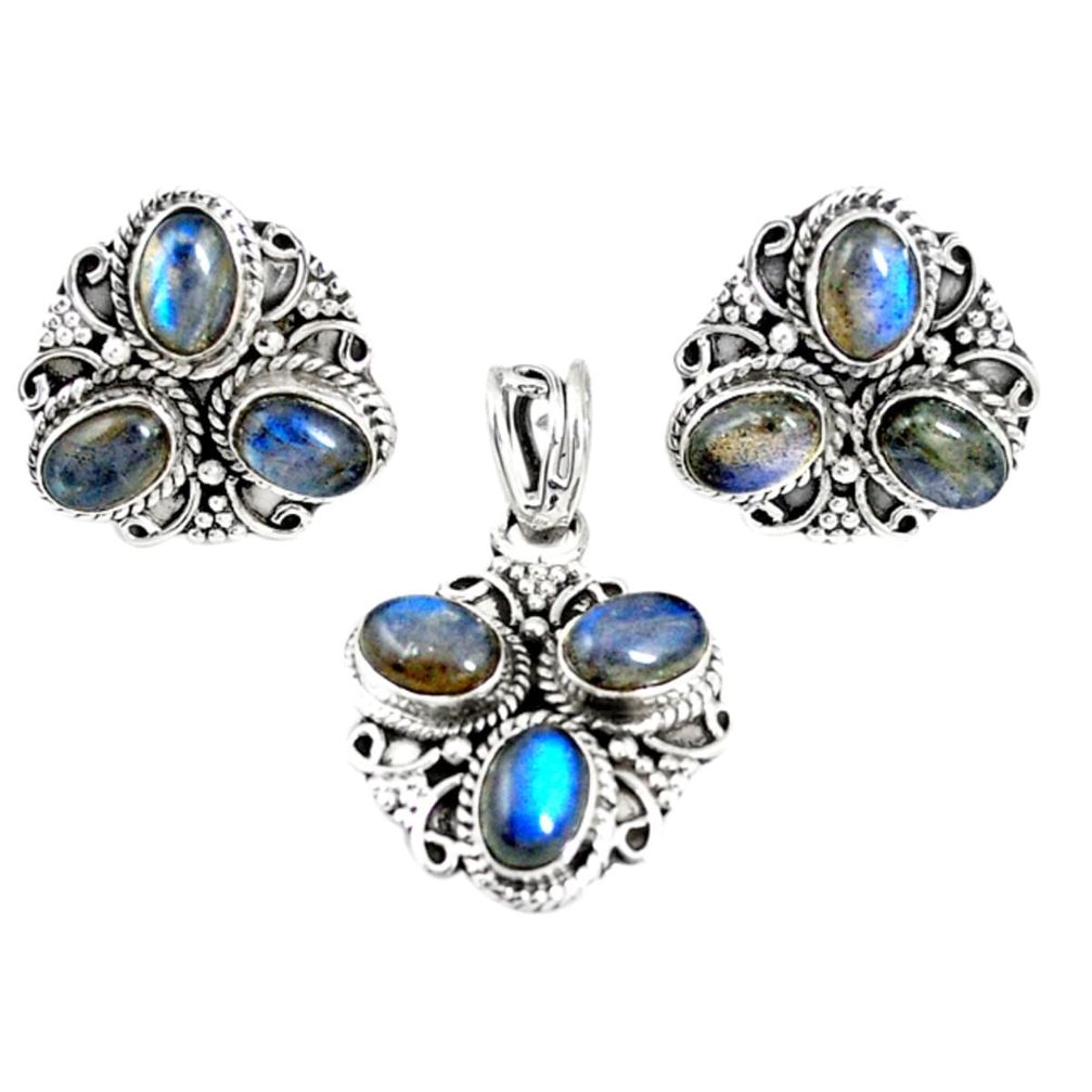 Natural blue labradorite 925 silver pendant earrings set jewelry m17501