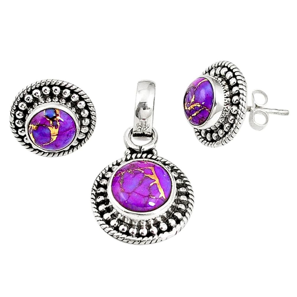 925 sterling silver purple copper turquoise pendant earrings set m17564