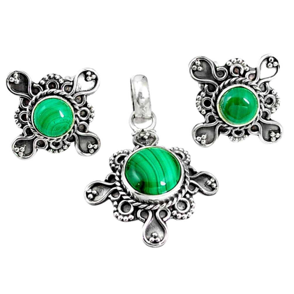 Natural green malachite (pilot's stone) 925 silver pendant earrings set m17584