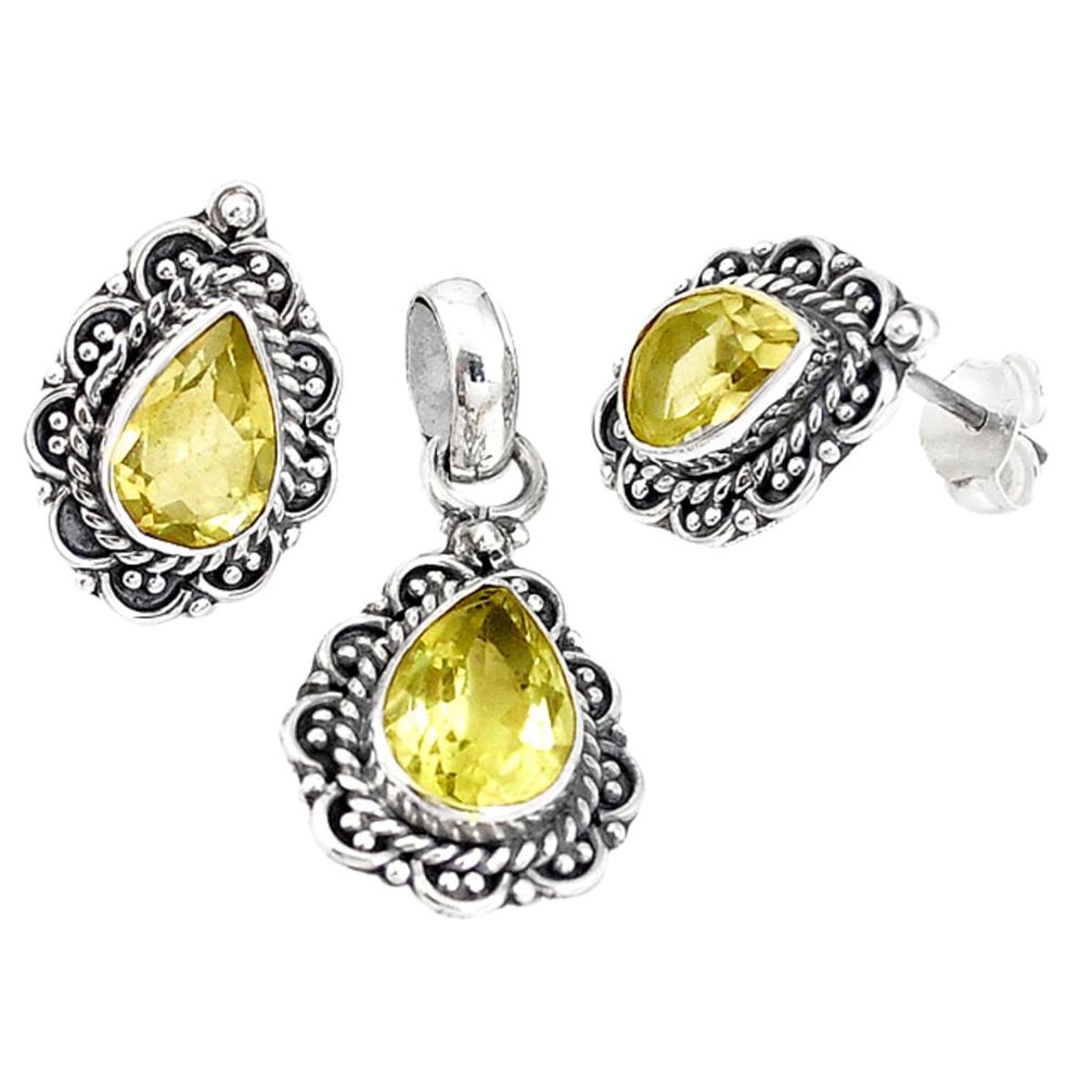 Natural lemon topaz 925 sterling silver pendant earrings set jewelry m17605