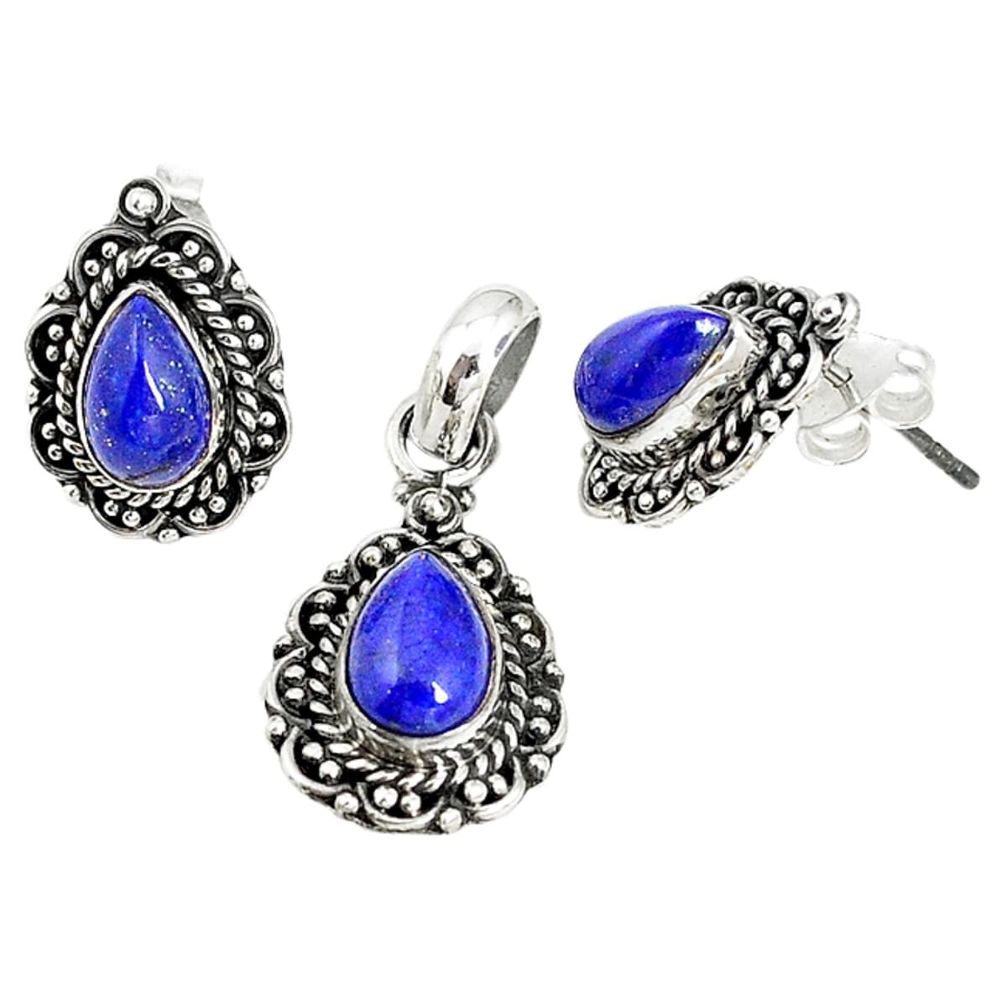 Natural blue lapis lazuli 925 sterling silver pendant earrings set m17616