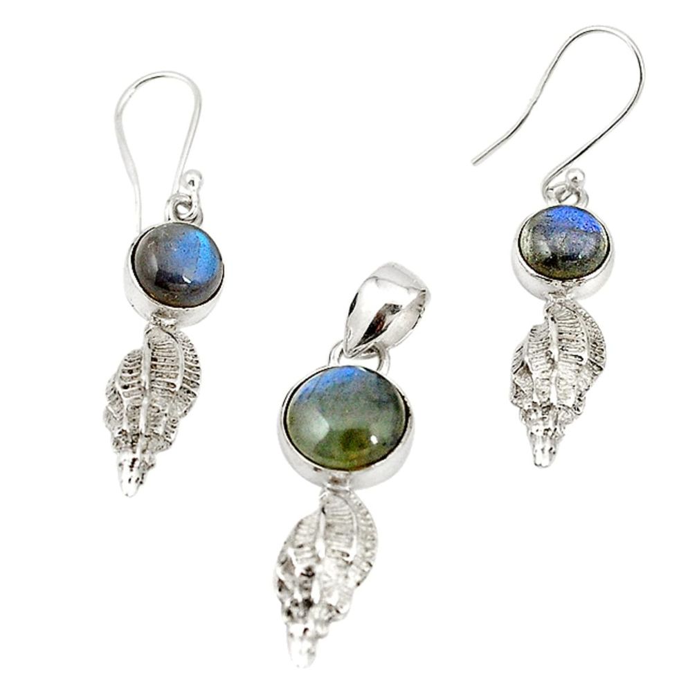 Natural blue labradorite 925 sterling silver pendant earrings set m19602