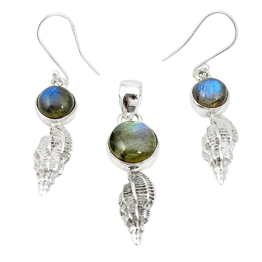 Natural blue labradorite 925 sterling silver pendant earrings set m19603