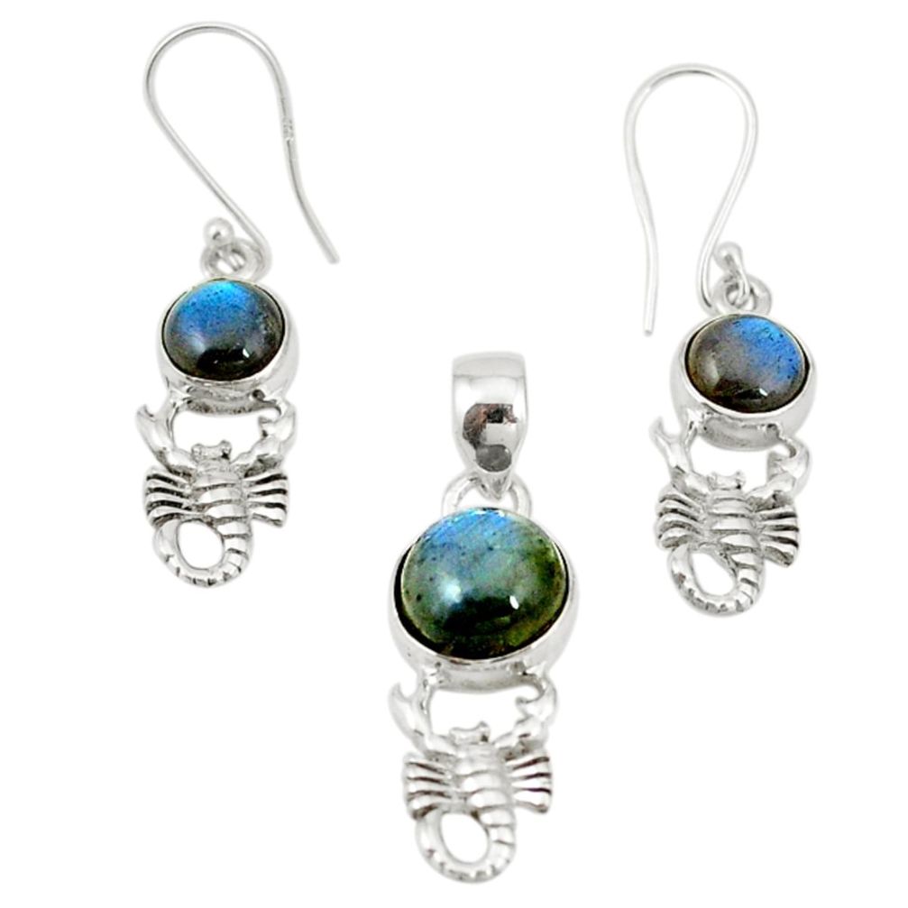 Natural blue labradorite 925 silver pendant earrings set jewelry m19612