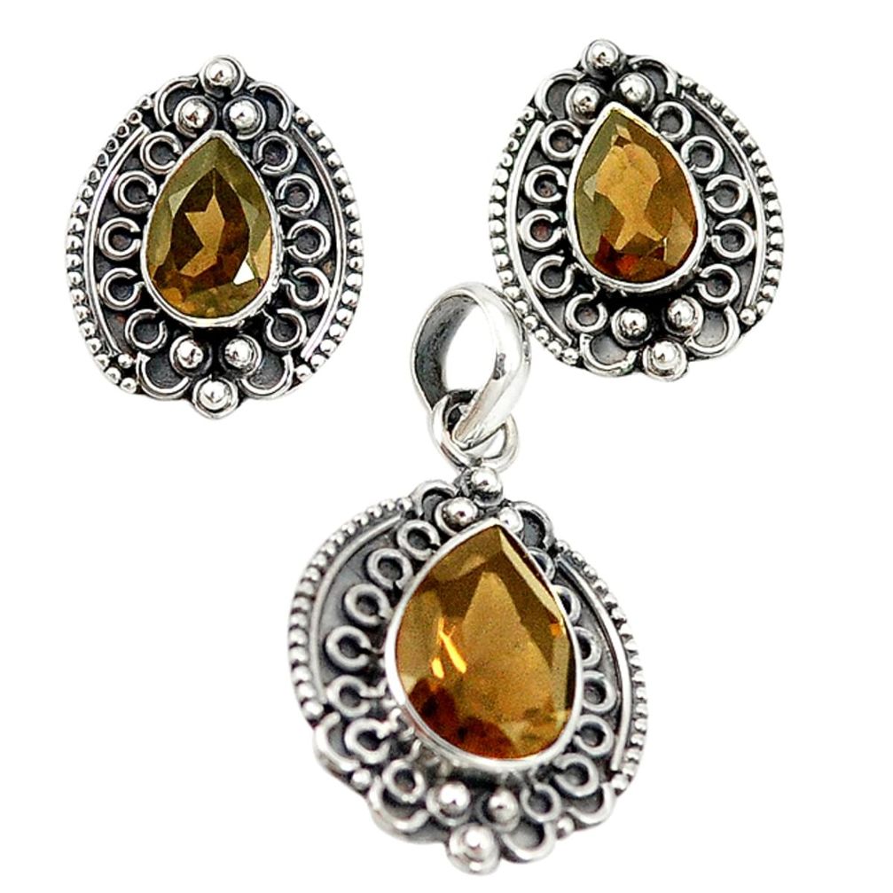 Brown smoky topaz 925 sterling silver pendant earrings set jewelry m19641