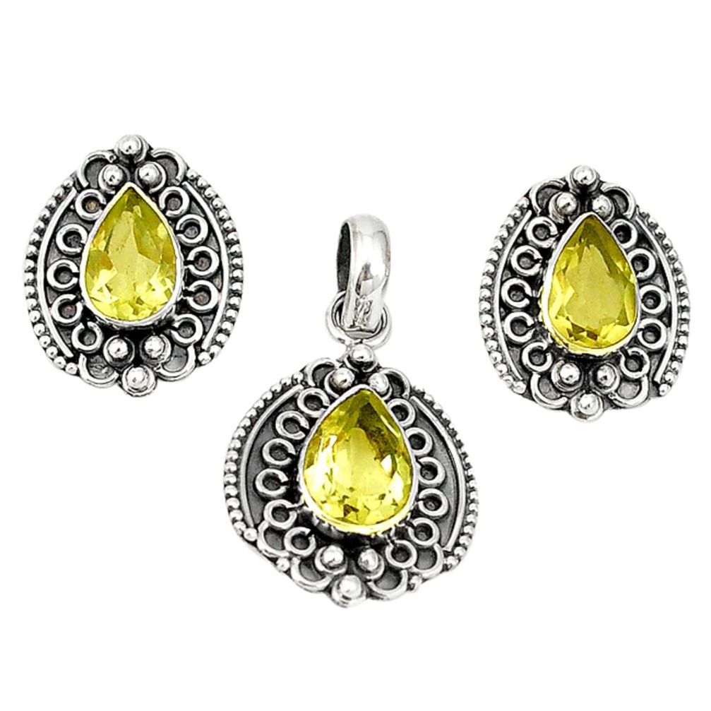 Natural lemon topaz 925 sterling silver pendant earrings set jewelry m19642