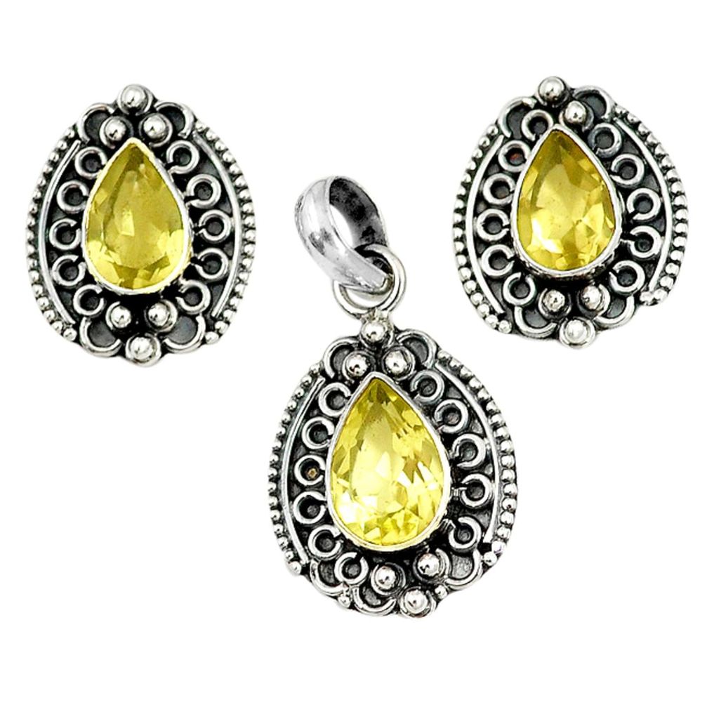 925 sterling silver natural lemon topaz pendant earrings set jewelry m19644