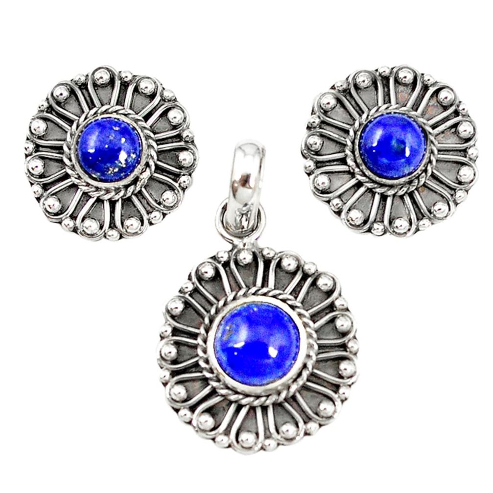 Natural blue lapis lazuli 925 sterling silver pendant earrings set m19648