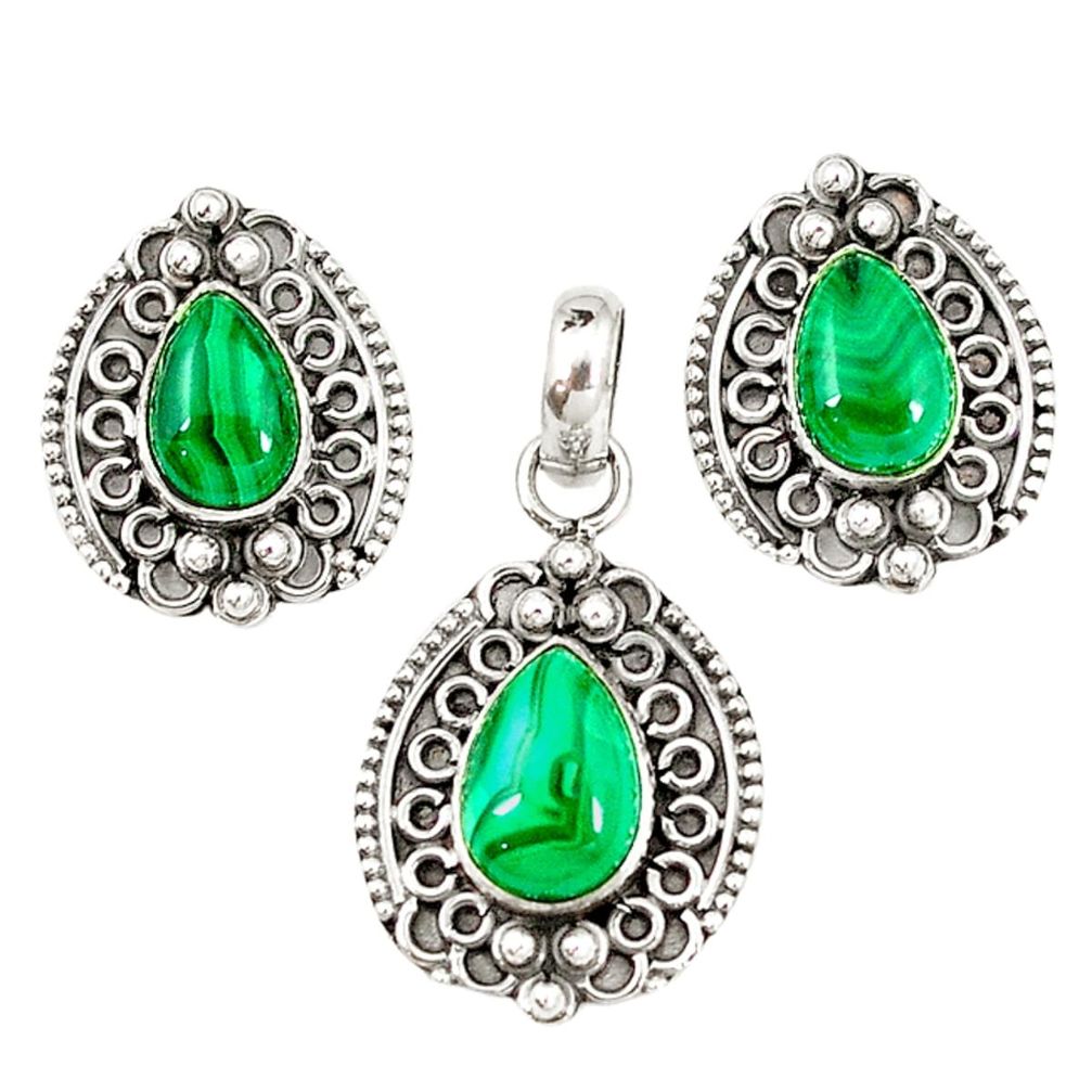 Natural green malachite (pilot's stone) 925 silver pendant earrings set m19652