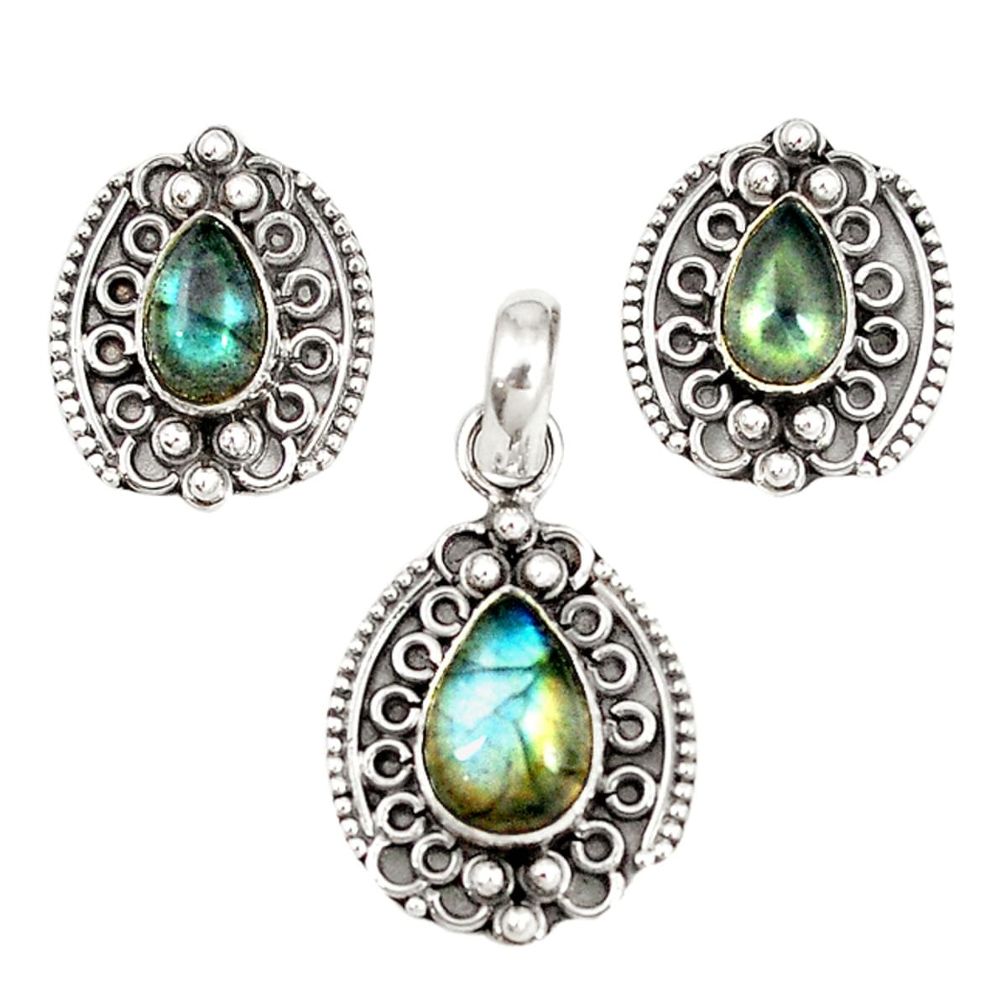 Natural blue labradorite 925 sterling silver pendant earrings set m19653
