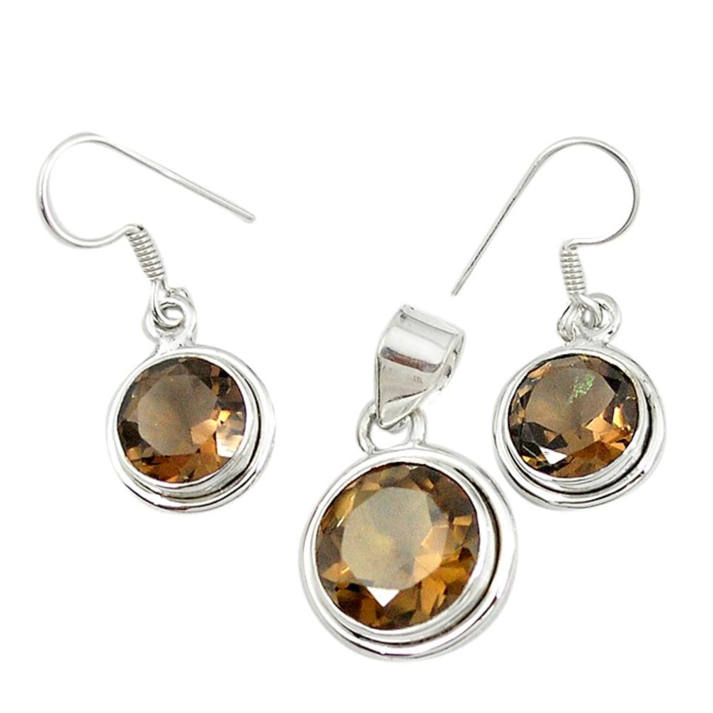 Brown smoky topaz 925 sterling silver pendant earrings set jewelry m19674