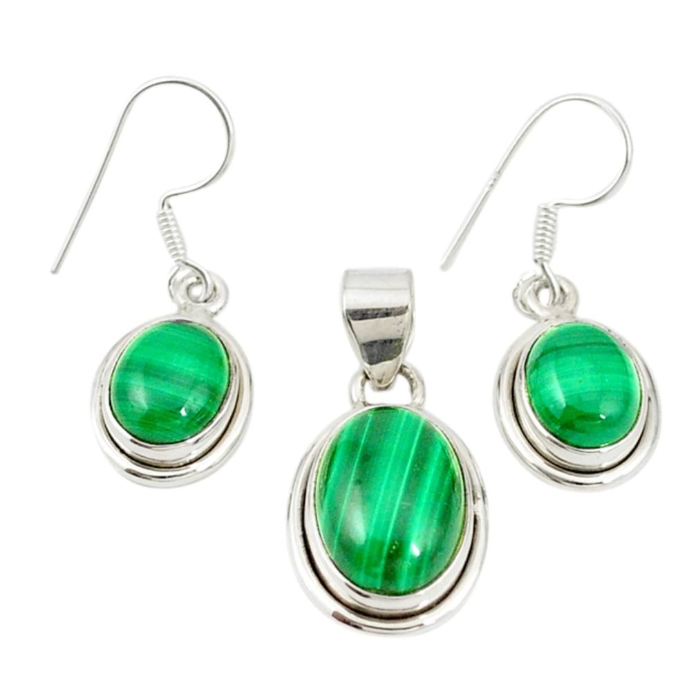 Natural green malachite (pilot's stone) 925 silver pendant earrings set m19687