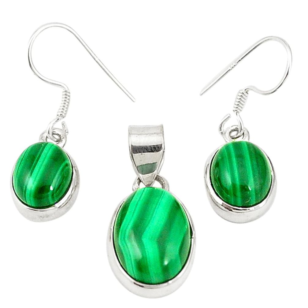 Natural green malachite (pilot's stone) 925 silver pendant earrings set m19692