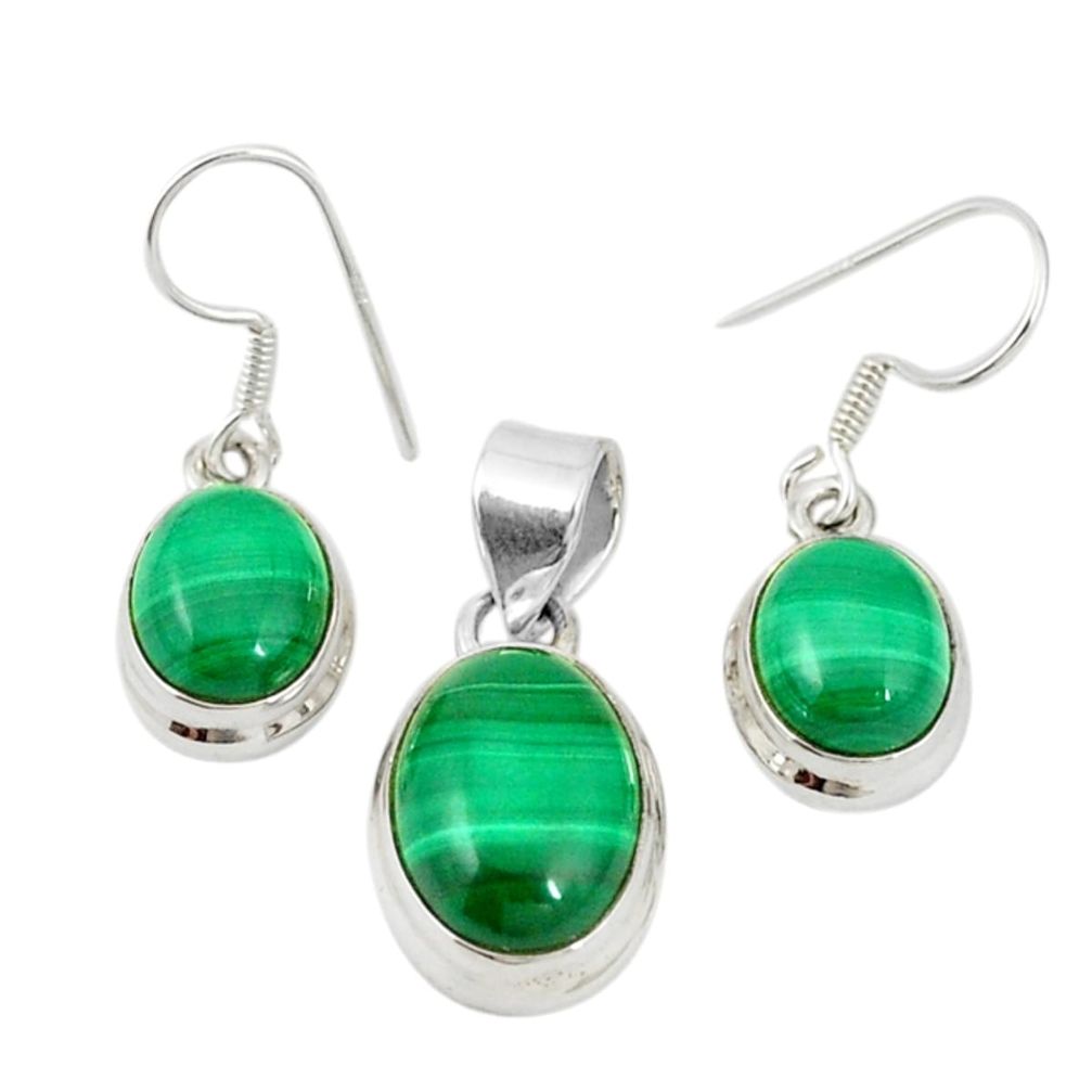 Natural green malachite (pilot's stone) 925 silver pendant earrings set m19698