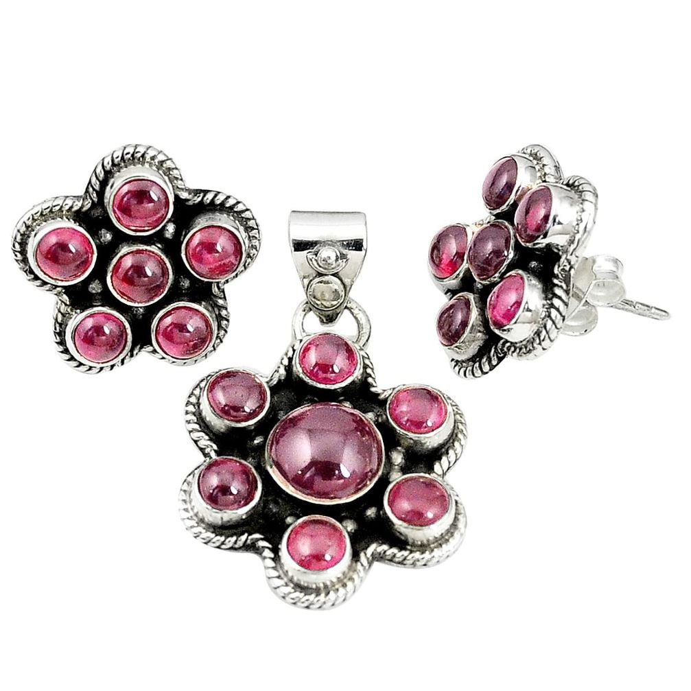 Natural red garnet 925 sterling silver pendant earrings set jewelry m24266