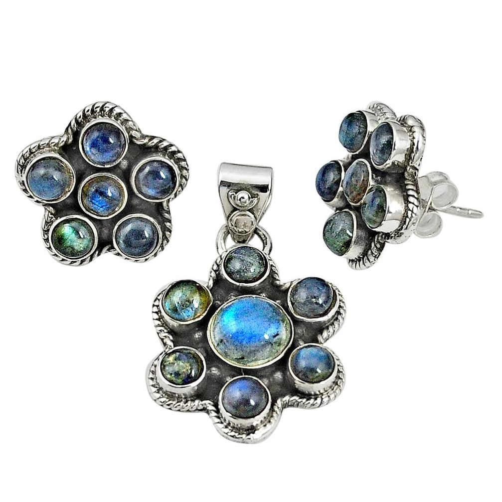 Natural blue labradorite 925 sterling silver pendant earrings set m24273